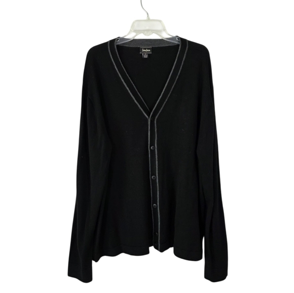 Neiman Marcus Wool Blend Button Front Black and Gray Trim Cardigan Size Mens XXL - Picture 1 of 8